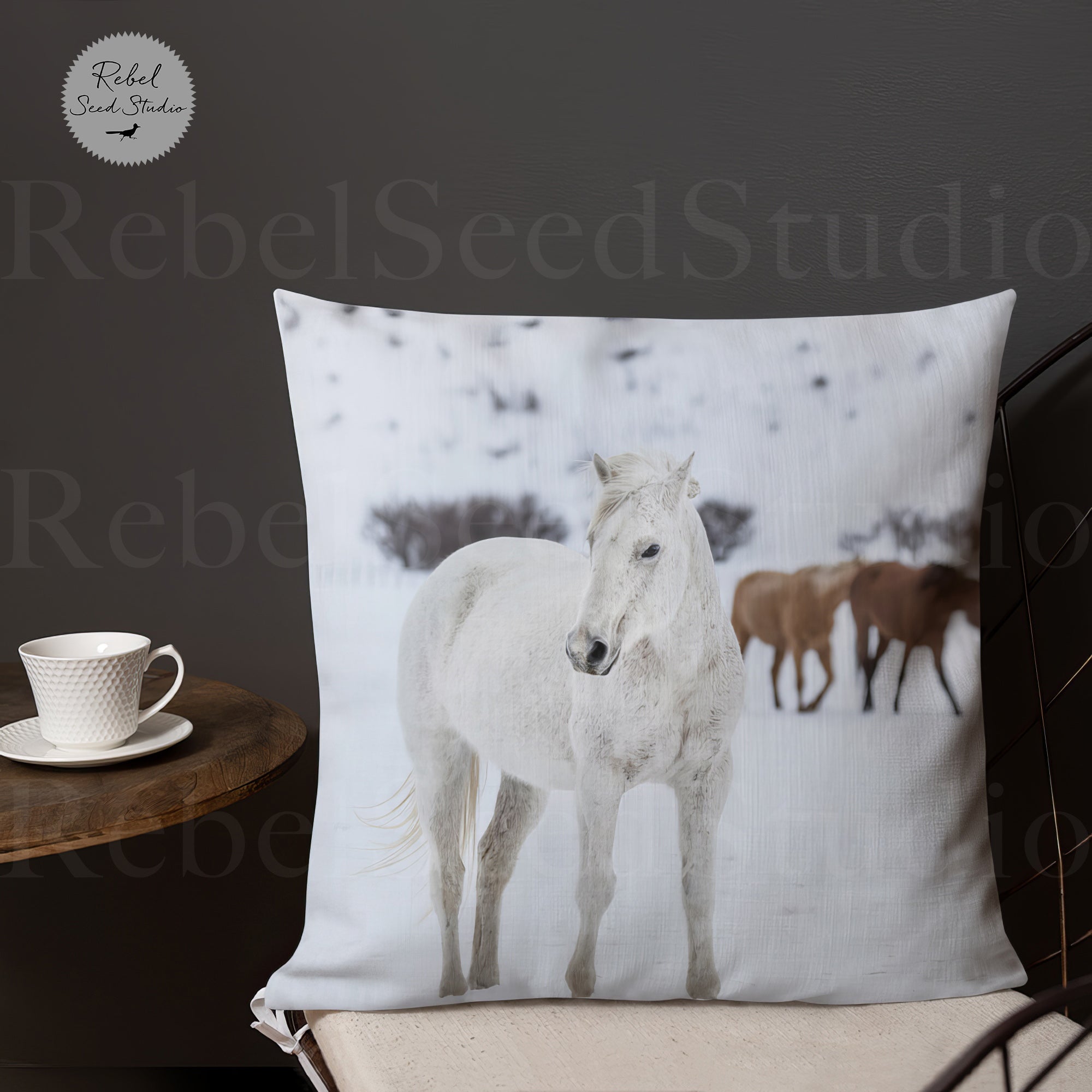 Curious Snow Horse - Art Pillow (Throw Pillow)