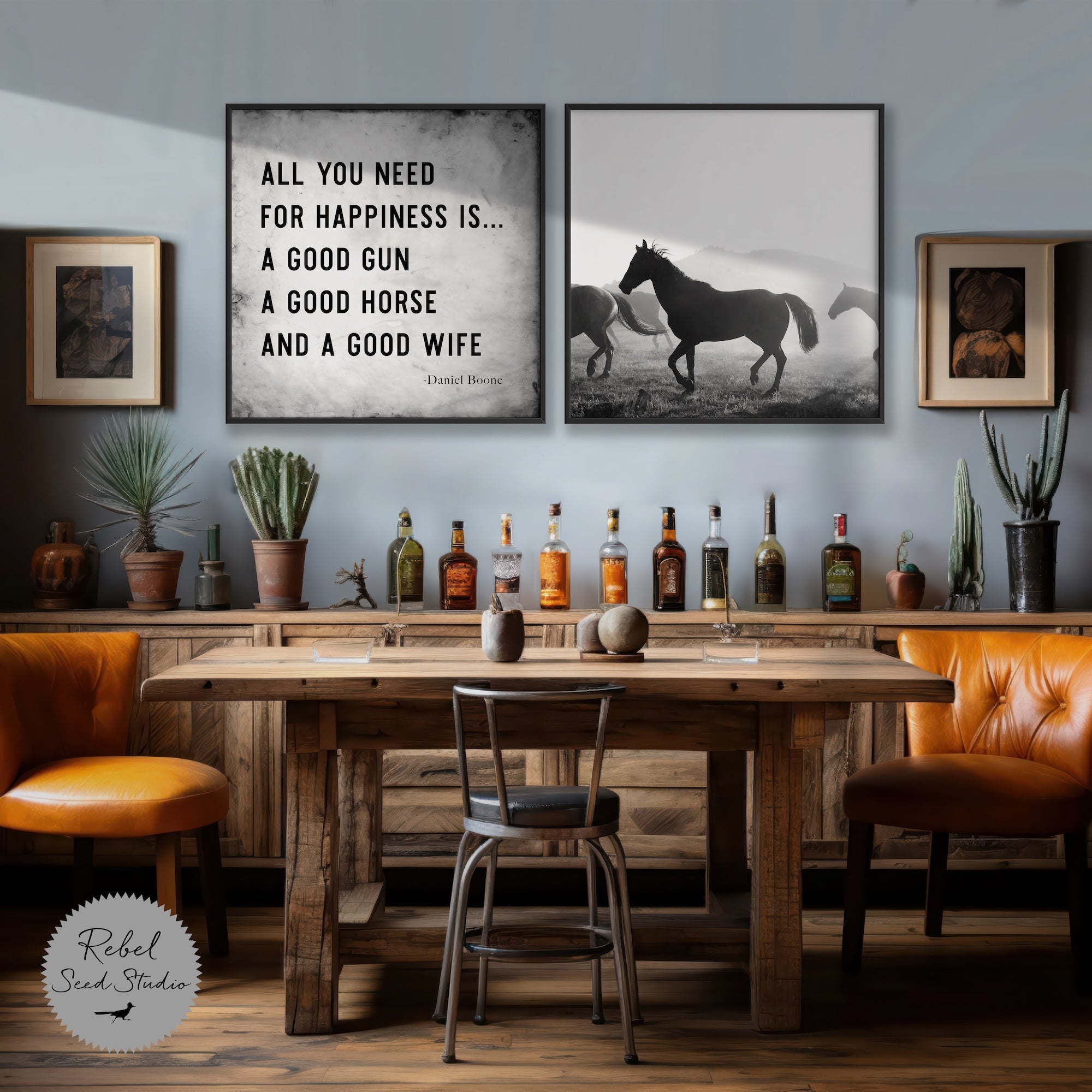 Horses | Daniel Boone Quote: All You Need For Happiness Is A Good Gun, A Good Horse & A Good Wife (Art Print Bundle)